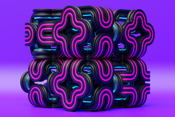 Close-up 3d colorful  illustration.Illusion isometric abstract shapes colorful shapes intertwined . Simple geometric shapes