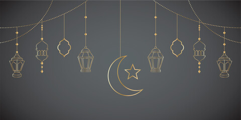 Islamic lantern line art  Ramadan Kareem with black background line art vector EPS 10