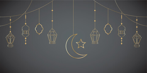 Islamic lantern line art  Ramadan Kareem with black background line art vector EPS 10 © The Little Foot