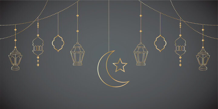 Islamic lantern line art  Ramadan Kareem with black background line art vector EPS 10
