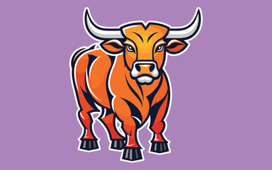 Illustration of a bull mascot isolated on a purple background.