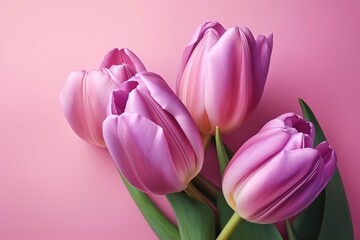 Obraz premium Purple tulips on a pink background