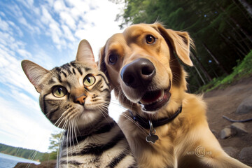 cat and dog taking selfie