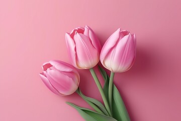 Obraz premium Purple tulips on a pink background