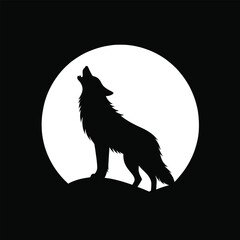 Lone Wolf Howling at the Moon Silhouette