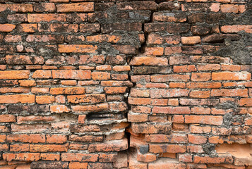 textured red brick wall with cracks background