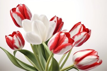 Fototapeta premium White and red tulips on a white background