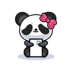 panda with a gadget phone cute cartoon illustration vector