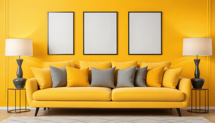 Modern Living Room Decor With Yellow Accents and Abstract Wall Art