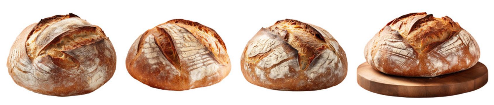 artisanal sourdough loaves of bread front view isolated on a transparent background