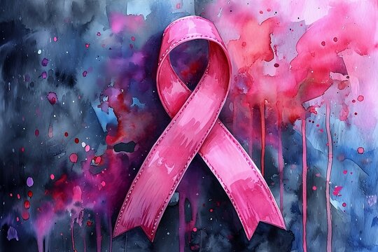 Elevate cancer awareness with this ethereal watercolor-style image featuring a pink ribbon—a poignant symbol of hope, support, and solidarity in the fight against cancer
