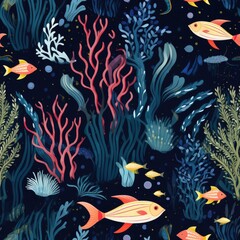 Ocean underwater marine life seamless pattern