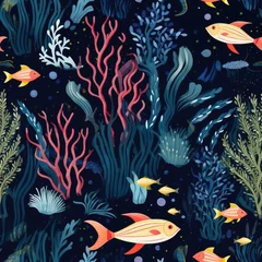 Papier Peint photo Lavable Vie marine Ocean underwater marine life seamless pattern