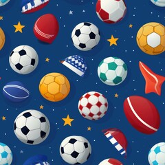 Sports soccer ball basketball seamless pattern