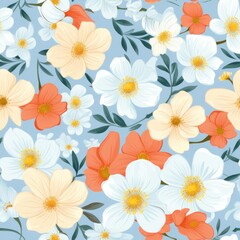 Fototapeta na wymiar Spring flowers blooming fresh seamless pattern
