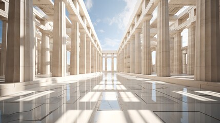 An abstract image of the Parthenon that highlights its symmetrical patterns and geometric intricacies, Generative AI. - obrazy, fototapety, plakaty