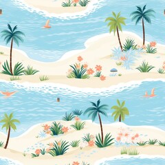 Fototapeta na wymiar Summer beach coastal paradise seamless pattern