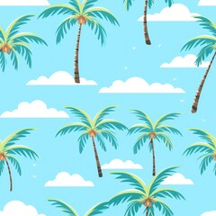 Fototapeta na wymiar Summer beach palm trees vacation seamless pattern