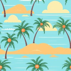Fototapeta na wymiar Summer beach palm trees sunshine seamless pattern