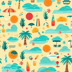 Fototapeta na wymiar Summer beach sun soaked bliss seamless pattern