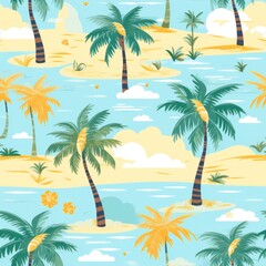Fototapeta na wymiar Summer beach tropical paradise sun kissed bliss seamless pattern