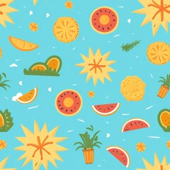 Summer beach sunshine seamless pattern