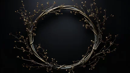 Foto op Plexiglas An solitary black backdrop with a wreath composed of branches and sticks, Generative AI. © Noobs