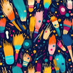 Art paintbrushes color palette creative expression seamless pattern