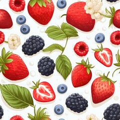 Berry raspberry blueberry strawberry seamless pattern