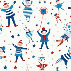 Obraz premium Circus clown acrobat seamless pattern