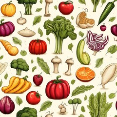 Food farm to table fresh ingredients seamless pattern