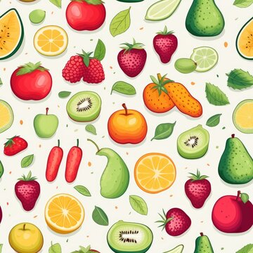 Food fruits healthy eating organic seamless pattern