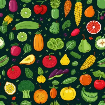 Food fruits vegetables healthy seamless pattern