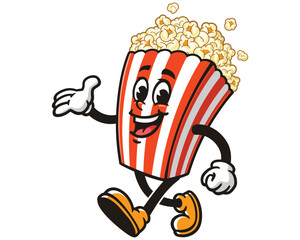 walking Popcorn cartoon mascot illustration character vector clip art hand drawn design
