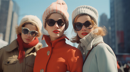Winter in New York in the 1960&rsquo;s - vintage clothing - retro vibe - stylish fashion - low angle shot 