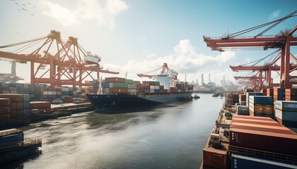 Naklejka premium cargo ships at a port