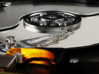 3d rendering illustration of HDD disc and pin close up - 708845975