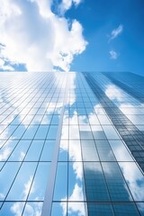 Blue glass skyscraper reflecting the sky