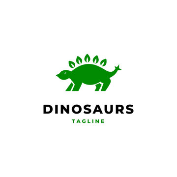 Stegosaurus dinosaur animal logo in flat template vector design style