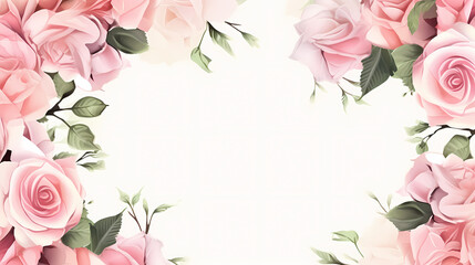 Pink rose flower composition background, decorative flower background pattern, floral border background - obrazy, fototapety, plakaty