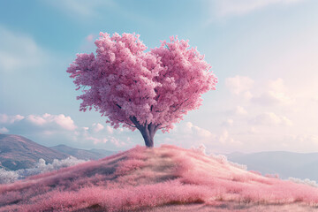 pastel tree in heart shape on the hill for valentine's day concept - 708846791