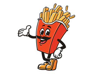 French fries with mustache cartoon mascot illustration character vector clip art hand drawn