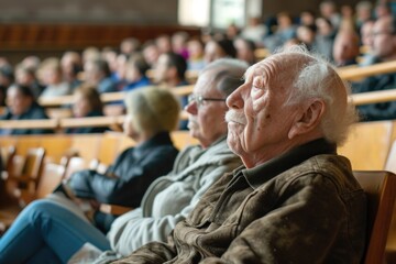 Elderly people attend lectures.  - obrazy, fototapety, plakaty