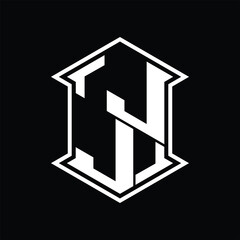 JJ Logo monogram hexagon shield shape up and down with sharp corner isolated style design