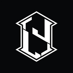 JL Logo monogram hexagon shield shape up and down with sharp corner isolated style design