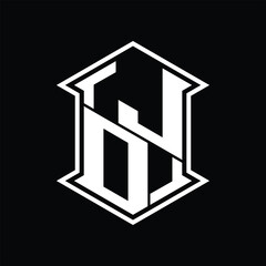 JO Logo monogram hexagon shield shape up and down with sharp corner isolated style design