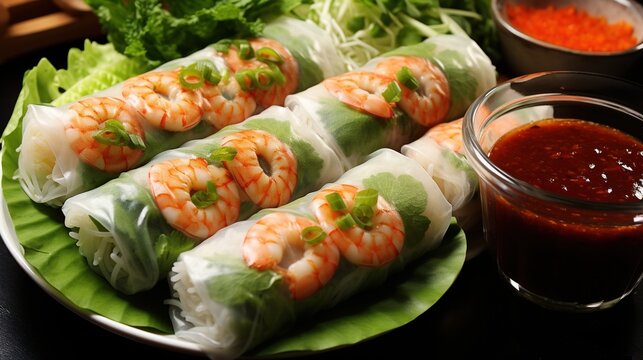 Fresh and Healthy Vietnamese Rice Paper Rolls with Vegetables and Shrimp