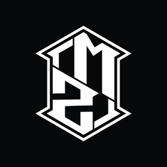 MZ Logo monogram hexagon shield shape up and down with sharp corner isolated style design