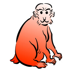 ニホンザルの和風ベクターイラスト（カラー）。