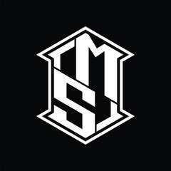 MS Logo monogram hexagon shield shape up and down with sharp corner isolated style design